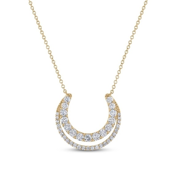 J001. Diamond Necklace 1/2 ct tw Round 10K Yellow Gold w/18” Adj. Cable Chain - Picture 1 of 3